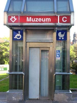 Museum stop and elevator in Prague