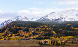 Autumn season in Crested Butte, Colorado with snow capped mountains